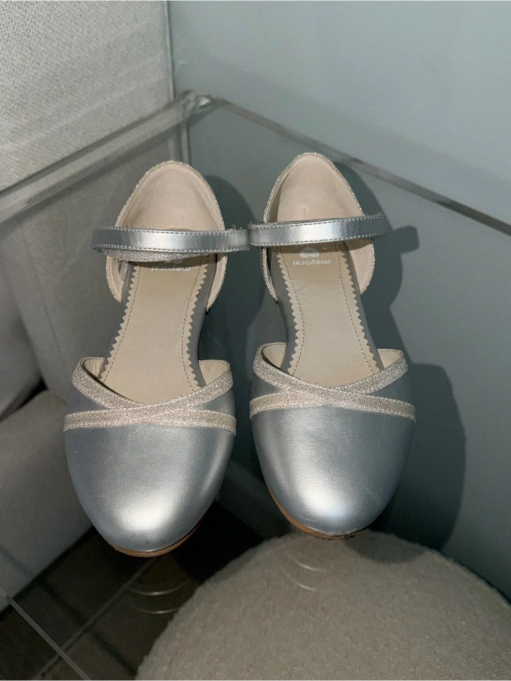 Mayoral Silver Girls' Mary Jane Flats with Glitter Straps